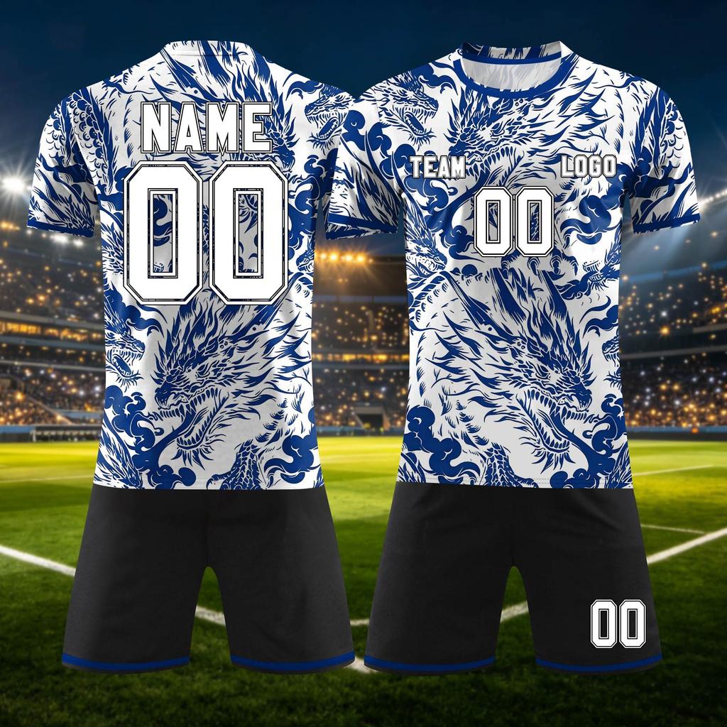 Anpassbares zweiteiliges Sporttrikot-Set mit kurzärmeligem Oberteil und Shorts, atmungsaktives Stoffmuster, Teamuniform
