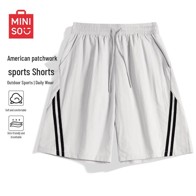 MINISO Men s American Retro Deconstructed Stripe Casual Shorts M