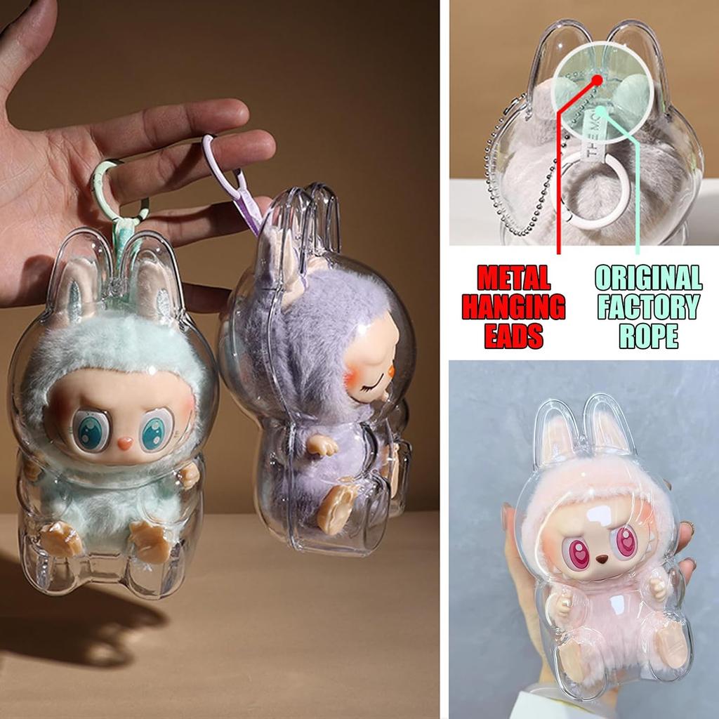 Clear Bag Keychain for LABUBU Plush Doll,Hanging Display Case,Protective Case,Plastic PVC Storage Box Party Gifts