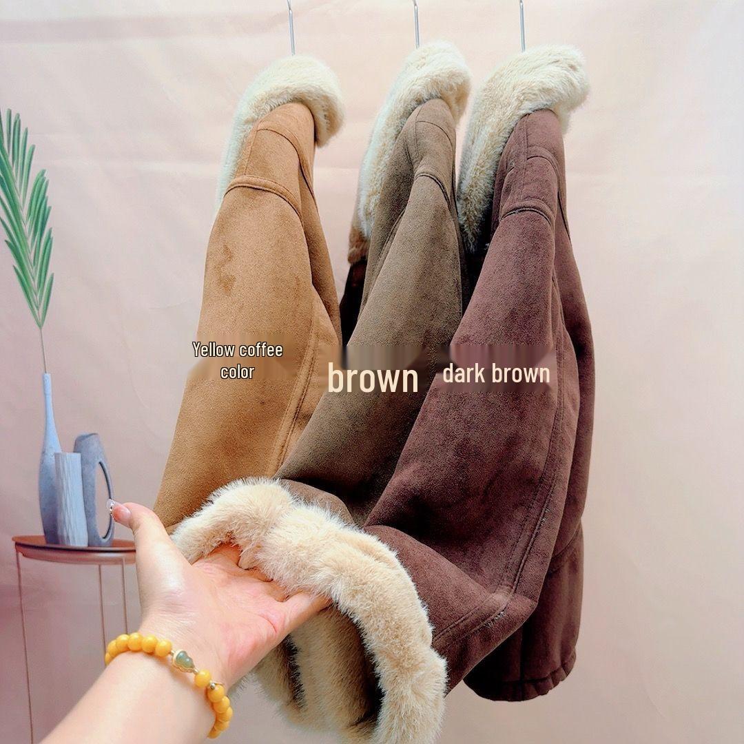 

New Autumn/Winter Shearling Collar Velvet-Lined Leather Jacket M 100-115 lbs темно-коричневого кольору
