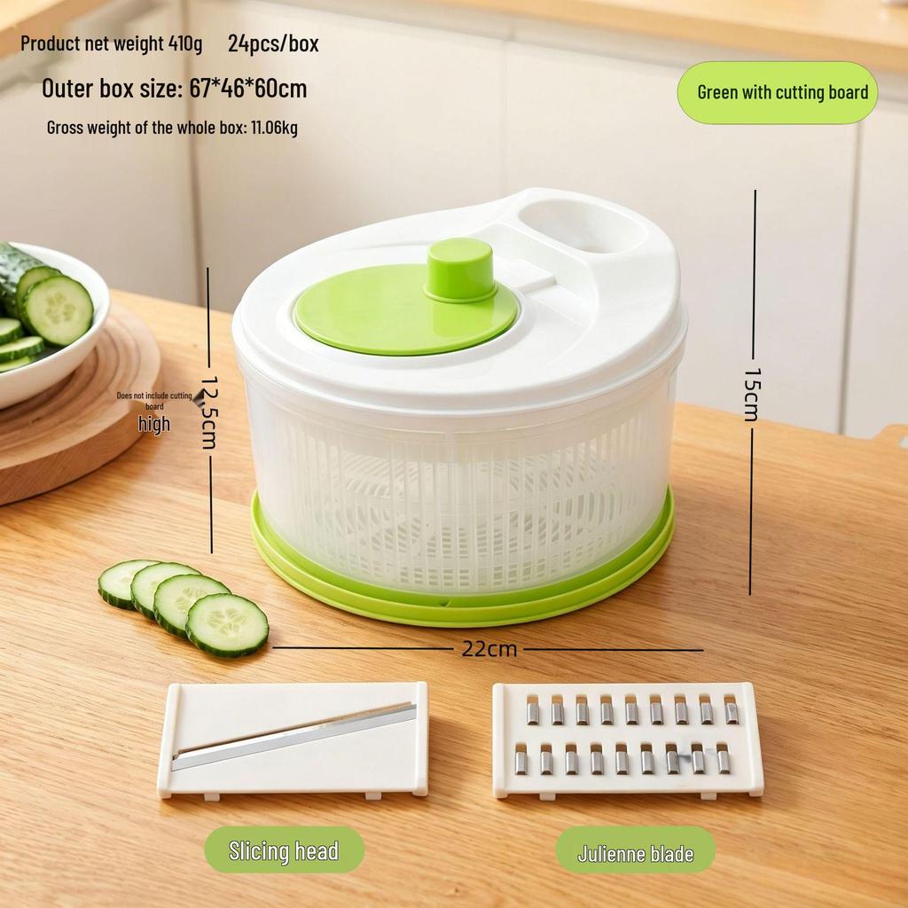 Centrifuga per Insalata da Cucina Multifunzione con Cestello Drenante, Affettatrice per Verdure e Grattugia