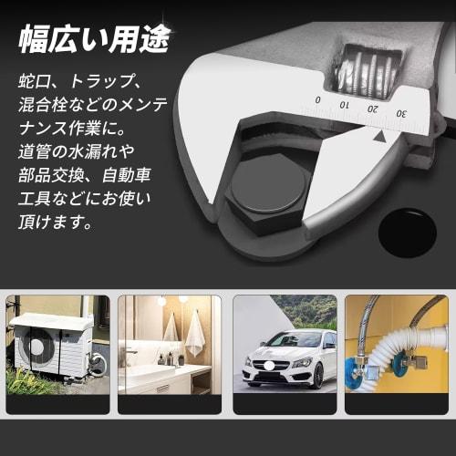 Wrench, Adjustable Wrench, Spanner [Lightweight, Wide Opening, Palm-Sized] for Large-Opening Faucet Work and Repairs, Black, Wrench Set