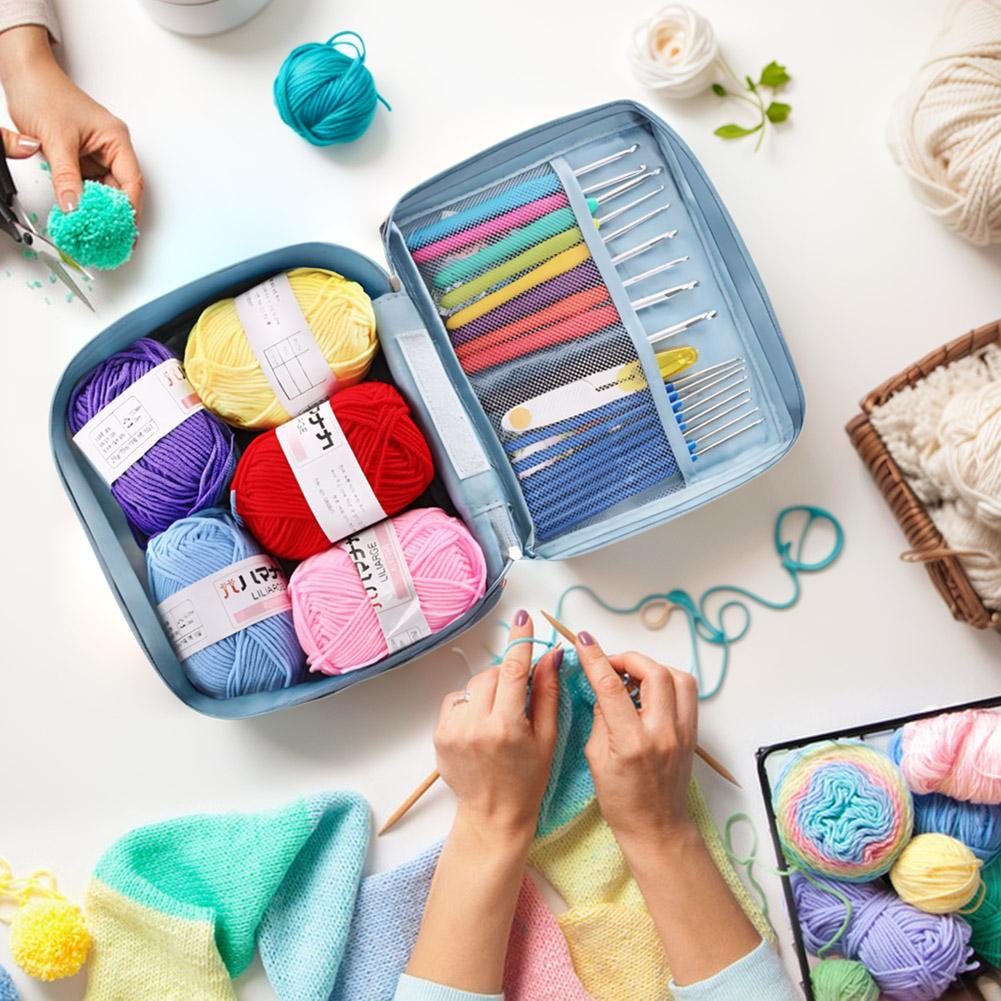 Sada 67 háčkovacích háčků s pouzdrem, sada pro začátečníky, barevné háčkovací jehlice, sada příze s ergonomickou rukojetí pro začátečníky