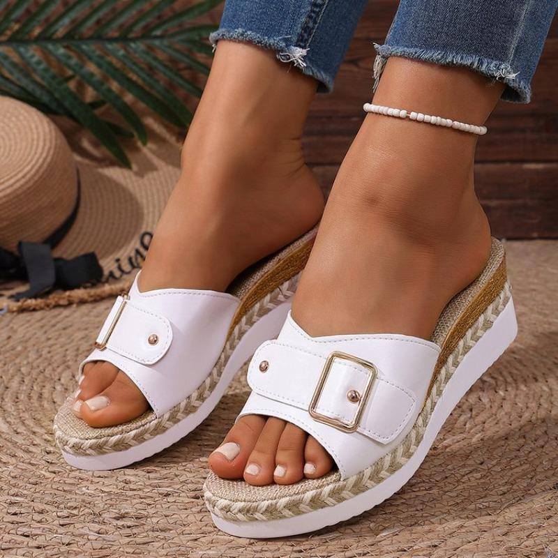 Sandales d'été à plateforme épaisses pour femmes avec boucle de ceinture, Chaussures décontractées légères, Disponibles en grandes tailles.