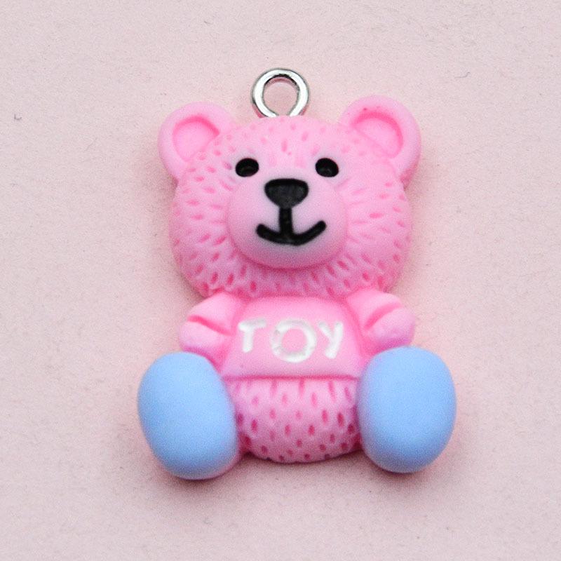 Colorful Resin Cartoon Bear Pendant & Letter Keychain for DIY Jewelry розовый