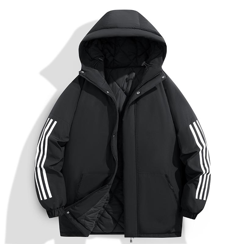 Men s Casual Cotton Jacket, Outdoor Hooded, Windproof and Waterproof, Couple Style Cotton Jacket, Cotton and Thick Cotton Warm Youth Cotton Jacket XS чёрный