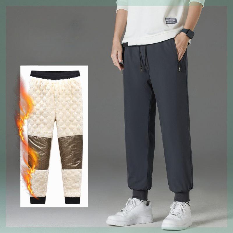 Men's Autumn Winter Fleece Lined Thickened Casual Pants Windproof Waterproof Loose Straight Leg Sports Warm Cotton Pants