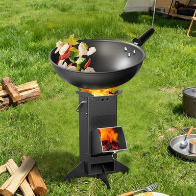 Přenosná kamna na dřevo Outdoor Kempování Turistika Piknik BBQ Vaření Raketová kamna s rukojetí Nerezová ocel Dřevěný hořák Kempingová kamna
