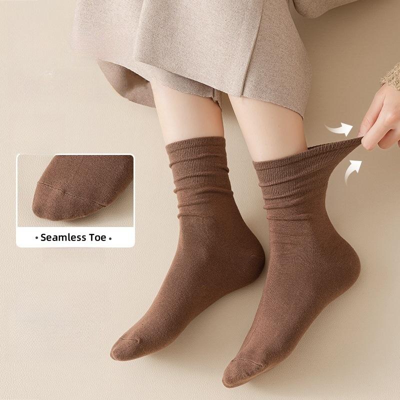 1/5 Pairs Cotton Socks Women Seamless Soft Crew Socks Medium Tube Long Loose Casual Solid Color Anti-Pilling Breathable