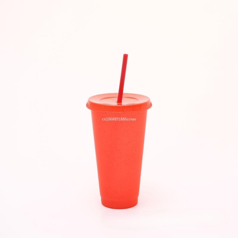 1 Stück 710ml Becher mit Deckel & Strohhalmen Wiederverwendbare Plastikbecher Eiskaffee Große Wasserflasche Party Kaltbecher Sommer Trinkgeschirr