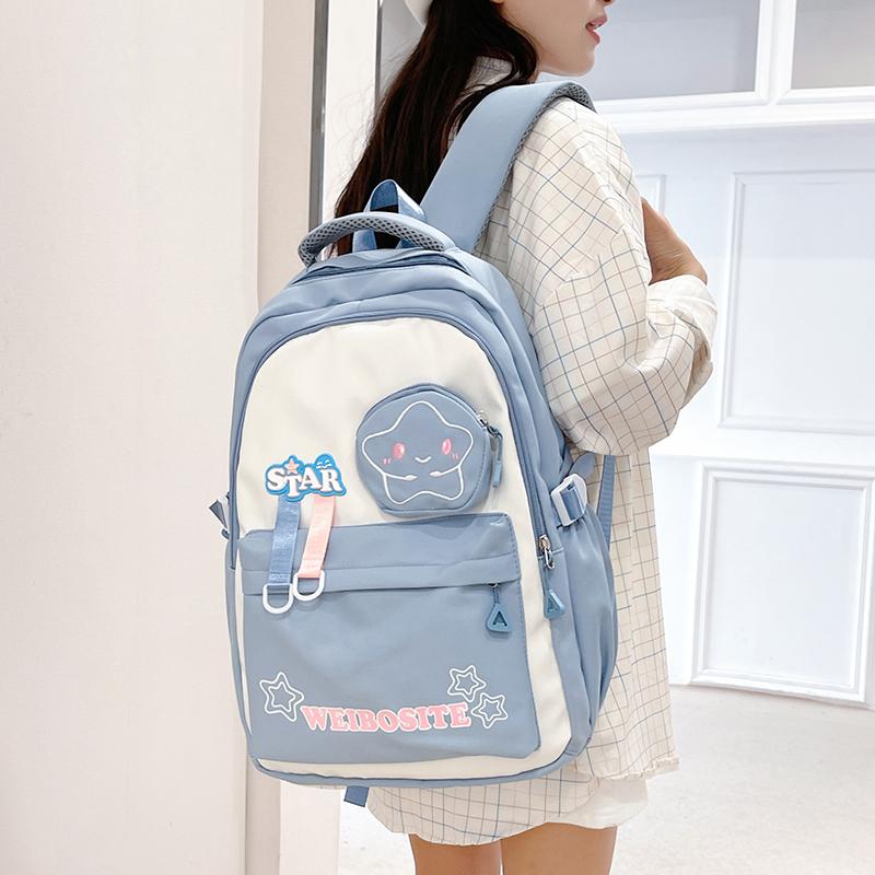 Women's Large Capacity Backpack Color Block Student Schoolbag Shoulder Bag