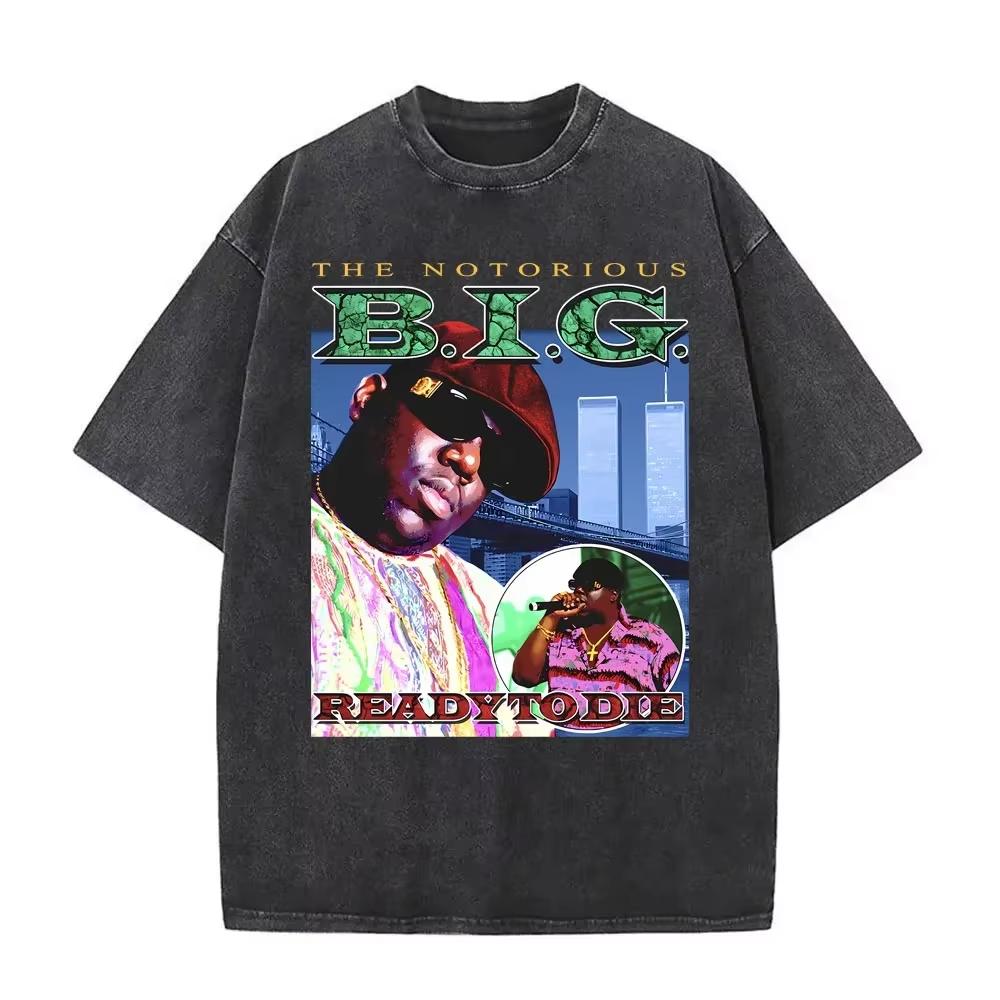 Gewassen Vintage The Notorious Big Wereldtour T-shirt Biggie Smalls Print T-shirts Mannen Vrouwen Hip Hop T-shirts