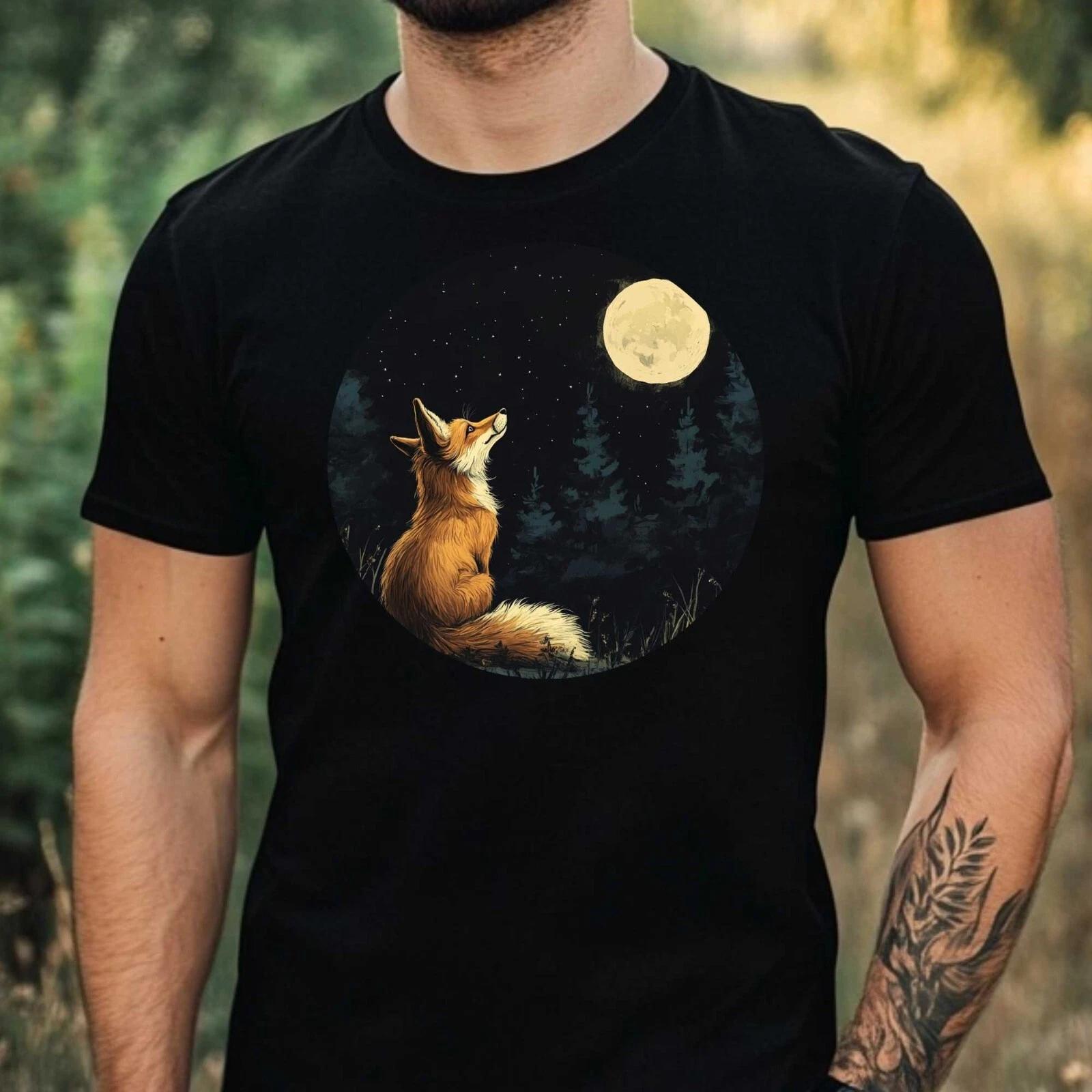 T-Shirt Herren Fuchs im Mondlicht Motiv Baumwolle Größe XS bis 5XL L