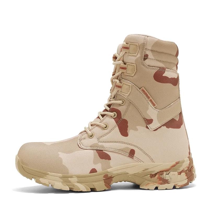 Men Hiking Shoes High-top Comfortable Combat Boots Men Outdoor Thick-soled Laced Anti-slip Casual Men's Shoes