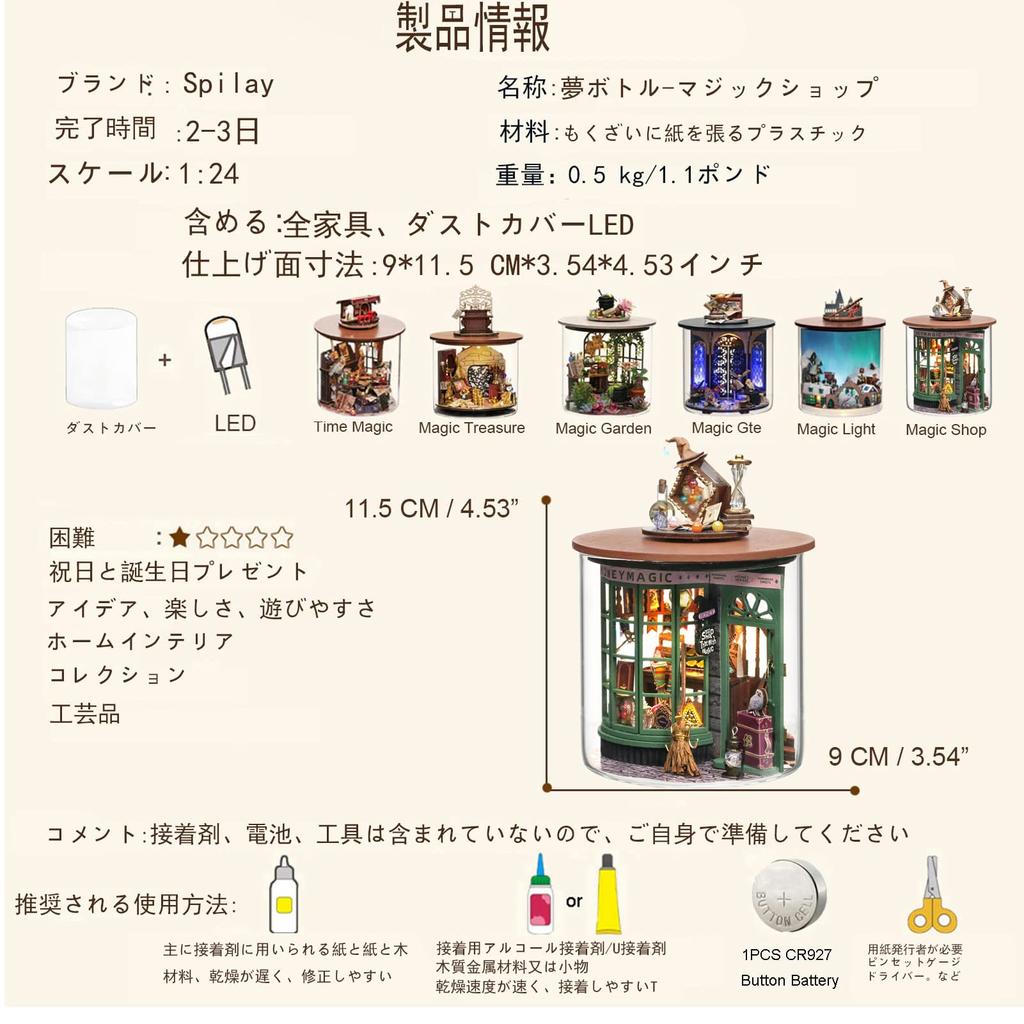 Spilay DIY Wooden Magic Miniature Dollhouse Handmade Kit Furniture Set Decor Ornaments Housewarming Creative Dust Cover LED 3D Puzzle Toys for Lovers