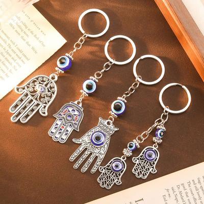 Retro Ethnic Style Fatima Palm Keychain Tribal Style Devil'S Eye Dripping Oil Hollow Pendant