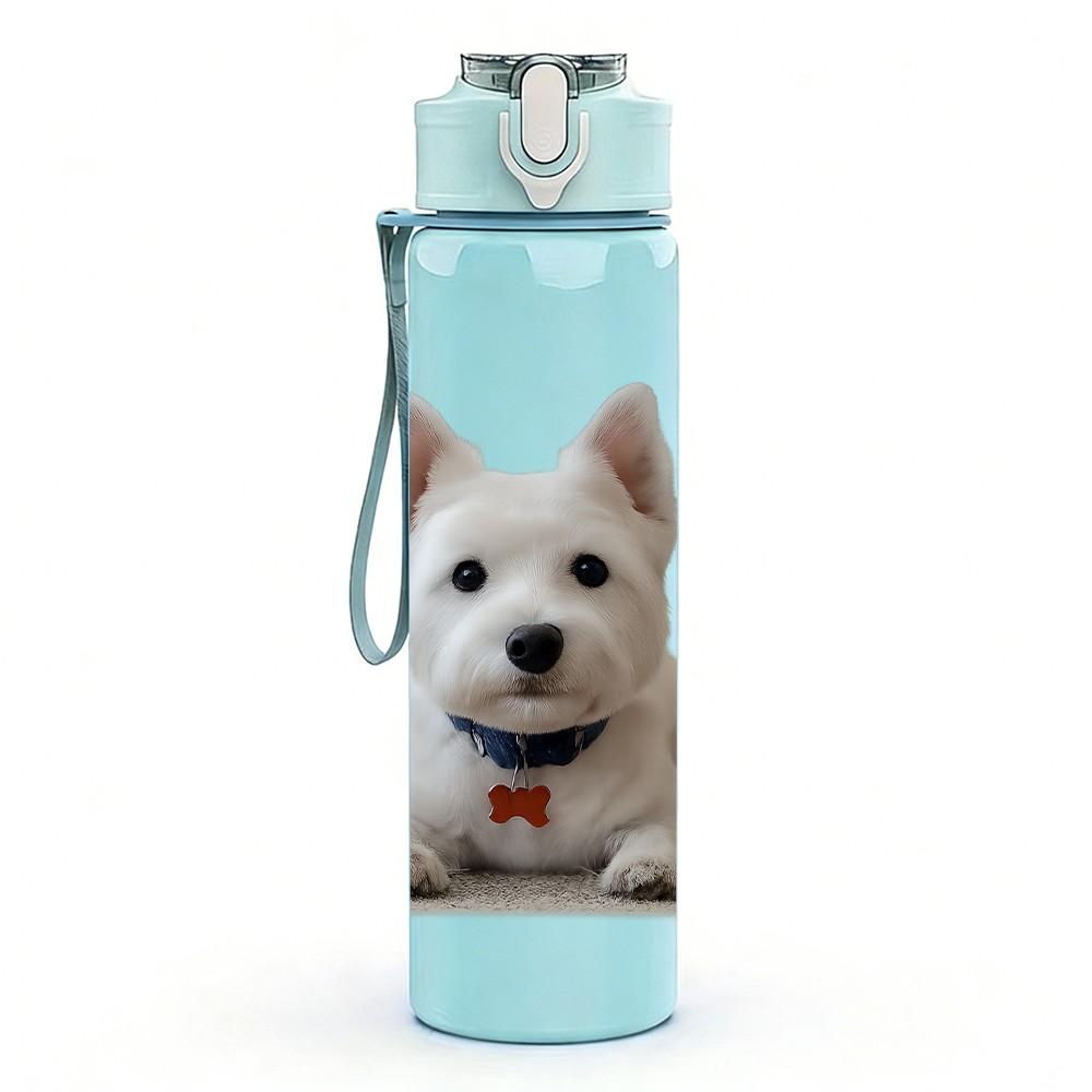 1PC West Highland White Terrier Print 750ml Color Plastic Sports Water Bottle Leakproof Flip Straw Lid Suitable for Sports Office Home Use