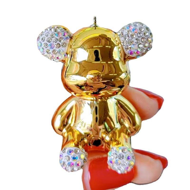 Heiß Süß Cartoon Acryl Strass Beschichtet Sitzender Bär Schlüsselanhänger Silikon Handgelenkband Paar Puppe Tasche Anhänger Zubehör Geschenk