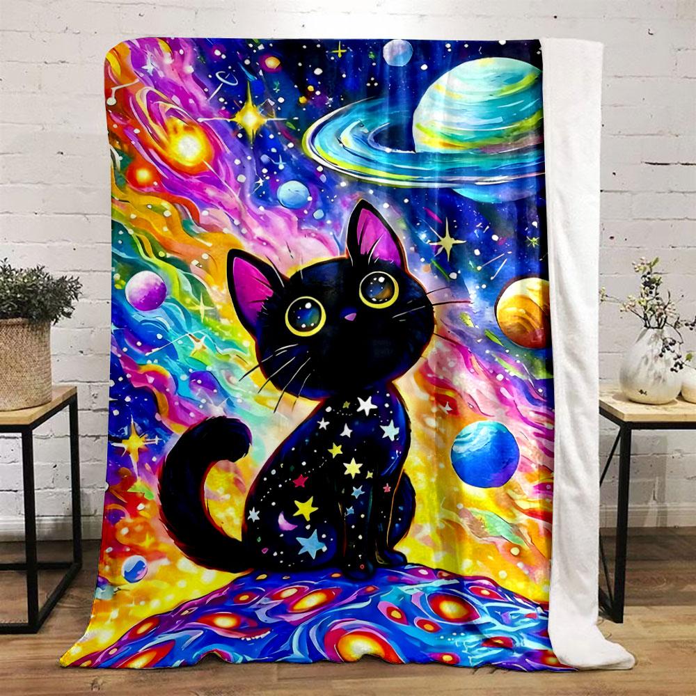 Galaxy Black Cat Blanket bedroom Blanket for Livingroom Couch lunch break Soft throw for Friend's festival Gift