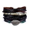 Punk Style Multilayer Mens Leather Bracelet Wooden Beads Leather Weave Wrap Bracelet for Men