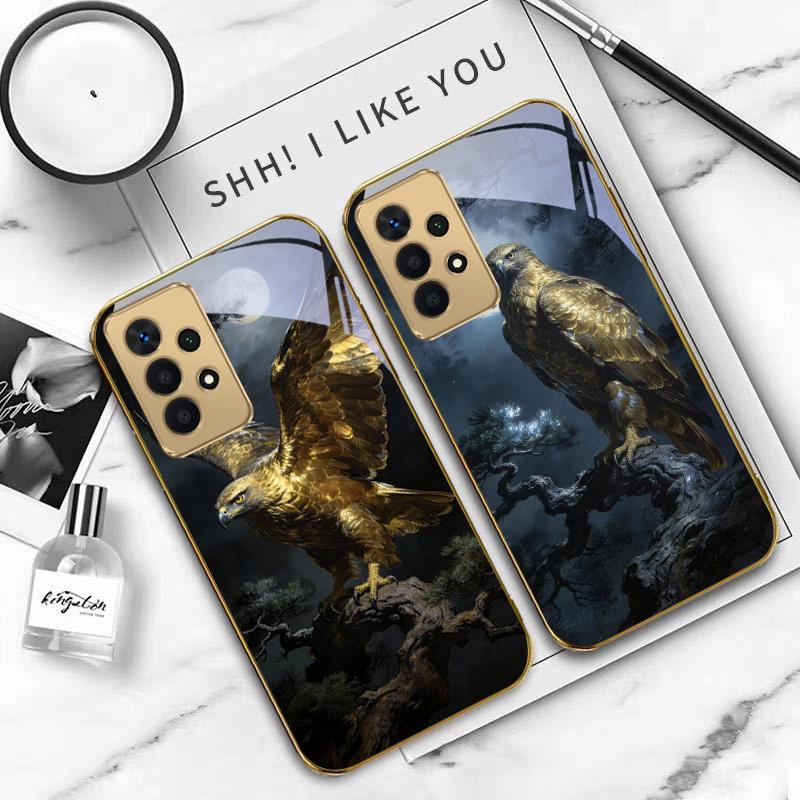Golden Eagle with Wings For Samsung A 01 52S A04 A05S A10 A12 A13 22 23 24 36 42 M02 Note 10 20Ultra 8 9 Golden glass phone case
