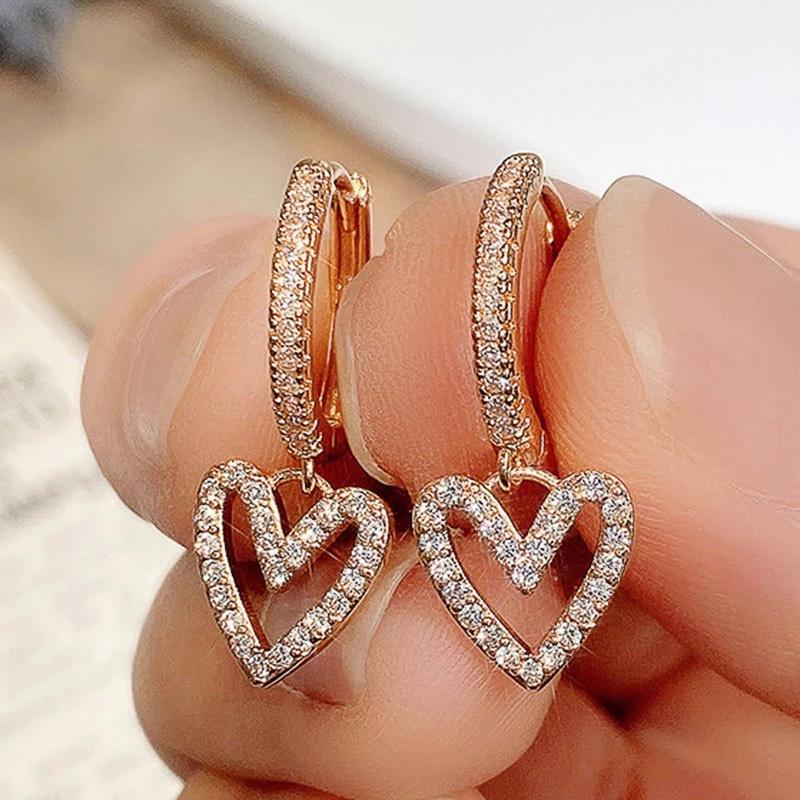 

CAOSHI Dainty Lady Heart Love Drop Earrings with Brilliant Zirconia Exquisite Design Graceful Accessories for Wedding Ceremony