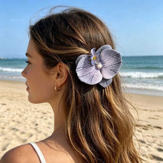 Pince à Cheveux Fille Ornement Perle Imitation Style Chinois Forme Phalaenopsis Pince à Cheveux Prise Stable Pas de Dommage Pince à Cheveux Latérale