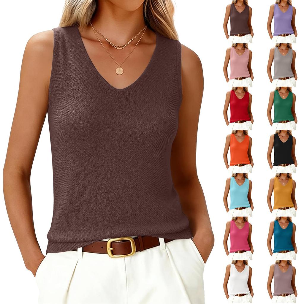 Damen V-Ausschnitt Mode Lockerer Schnitt Schlankmachend Ärmellos Strick Tanktop