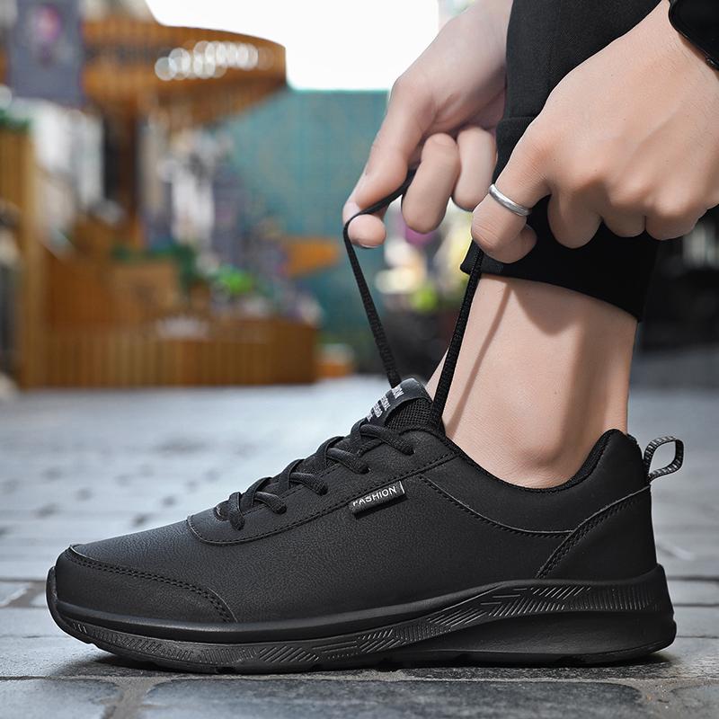 TUINANLE Schwarze Schuhe für Herren, atmungsaktive Laufschuhe, leichte Schnürschuhe, lässige Plateau-Sneakers für Herren