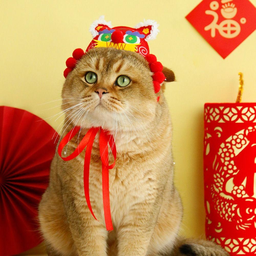 Cartoon Dog Spring Festival Decoration Cute Pet Clothing Cat New Year's Tiger Head Hat  Kitten