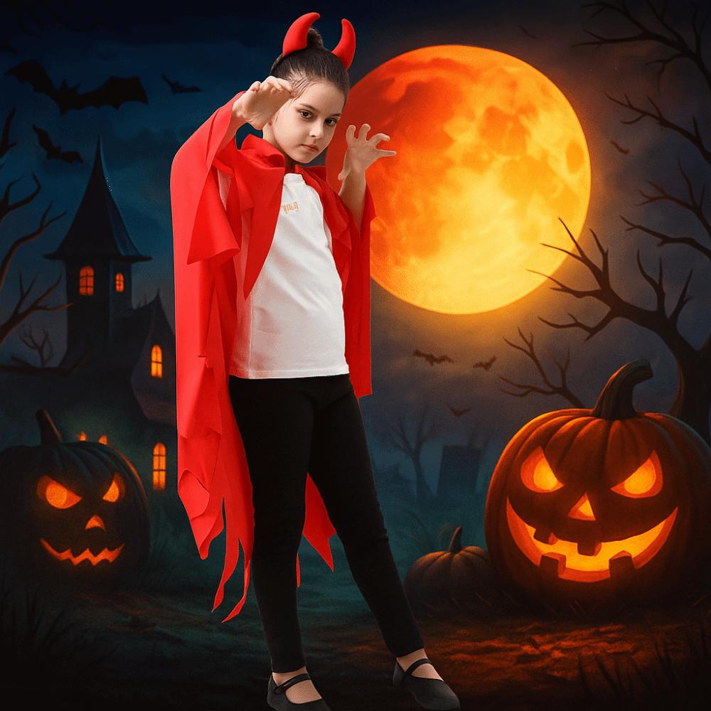 Cosplay Costume Demon Cloak Headband Set Smock Style Party Masquerade Cloth Children
