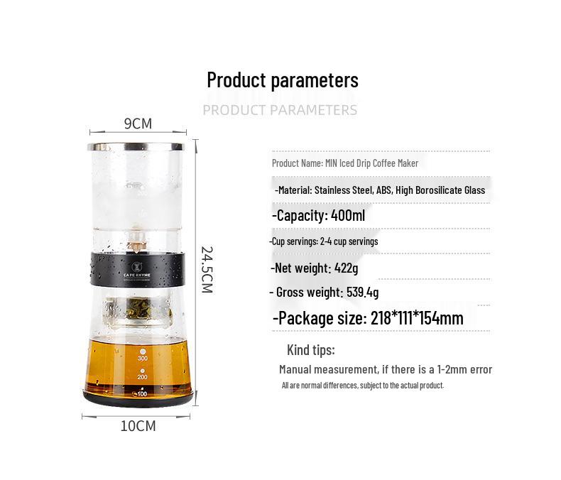 Ice Drip Coffee Maker with High Borosilicate Glass - Cold Brew Pot for Commercial and Household Use