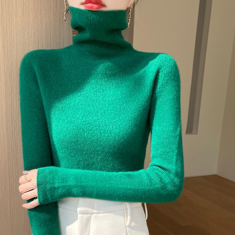 Women's High-Neck Slim-Fit Knit Sweater - 2024 Autumn/Winter Korean Style