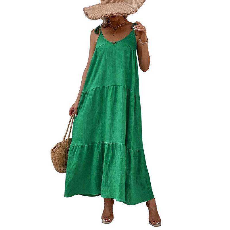New women's solid color suspender dress summer