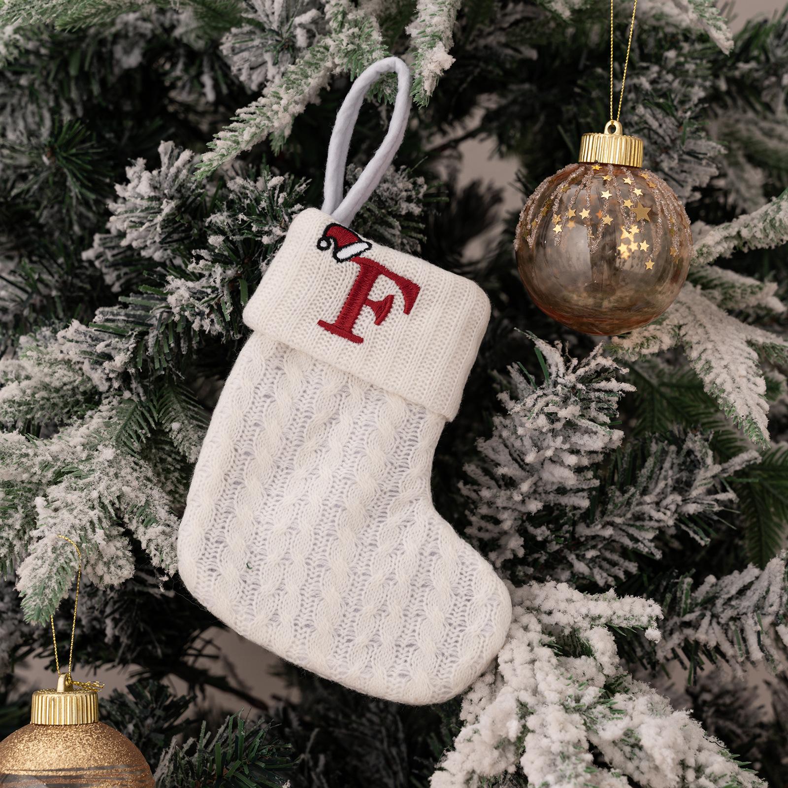 A-Z Letter Hanging Christmas Stockings Monogram Knitted Socks Fireplace Christmas Tree Hanging New Year Party Decoration 1PC