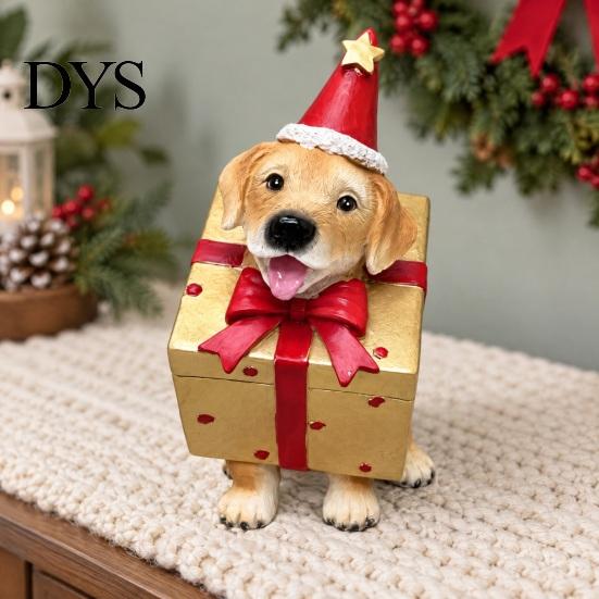 Christmas Dog Ornaments Figurine, Resin Puppy Statue in Tree & Gift Desktop Holiday Ornament Box Costume, Festive Mantel Decor, Xmas for Lovers Small