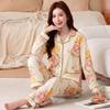 Fashion sweet printed pajamas women's spring and autumn imitation cotton long-sleeved loungewear large size comfortable mother suit