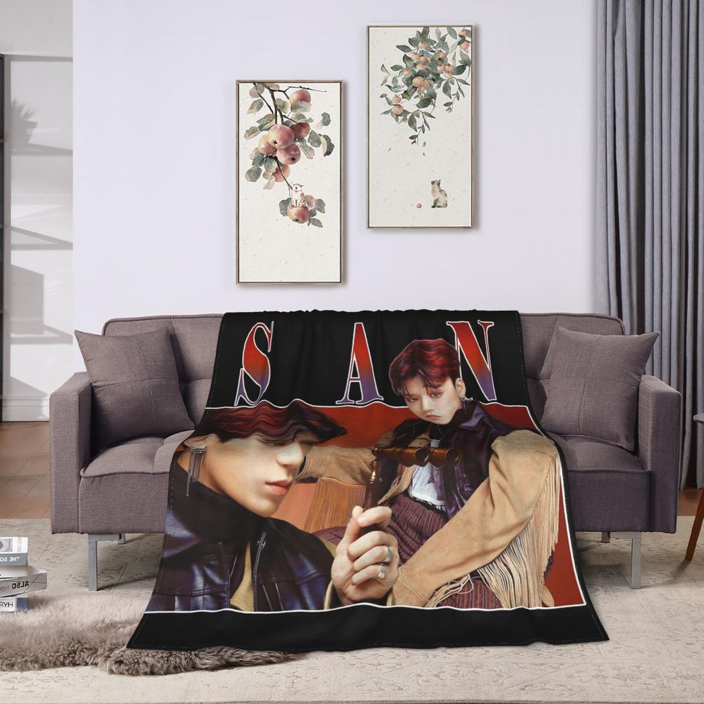Yunho 90s Ateez Kpop Band Blankets Flannel Spring/Autumn   Multifunction Lightweight Throw Blanket for Sofa Bedroom Rug Piece
