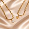 Chic Wave Twists Chain Necklace for Women Flower Zircon Pendant Stainless Steel Collar Choker Fashion Exquisite Jewelry Gift