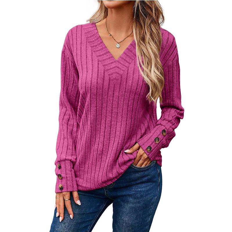 European-American Women's V-Neck Long Sleeve Button Shirt - New Fall/Winter 2026 Collection