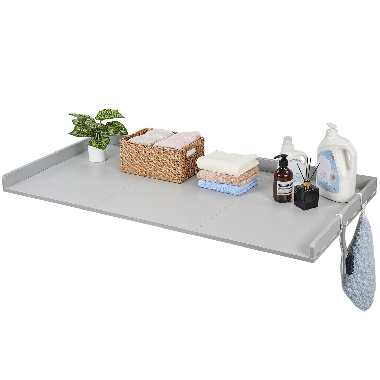 Waschtrockner Arbeitsplatte, 137 x 69,9 cm Holz-Wasch- und Trockner-Topper mit Rand & 2 Haken, Wasserbeständiger Wäschemaschinen-Topper für Wäscheschrank