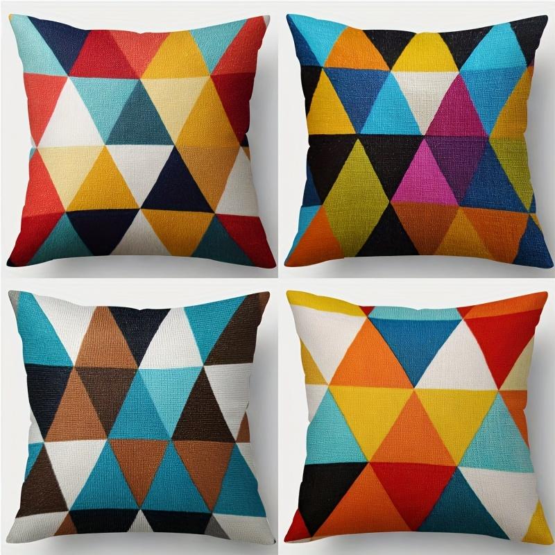 Colored Triangular Patchwork Double-sided Printed Pillow Cover Short Plush Suitable Living Rooms Bedrooms Throw Cushion Cover