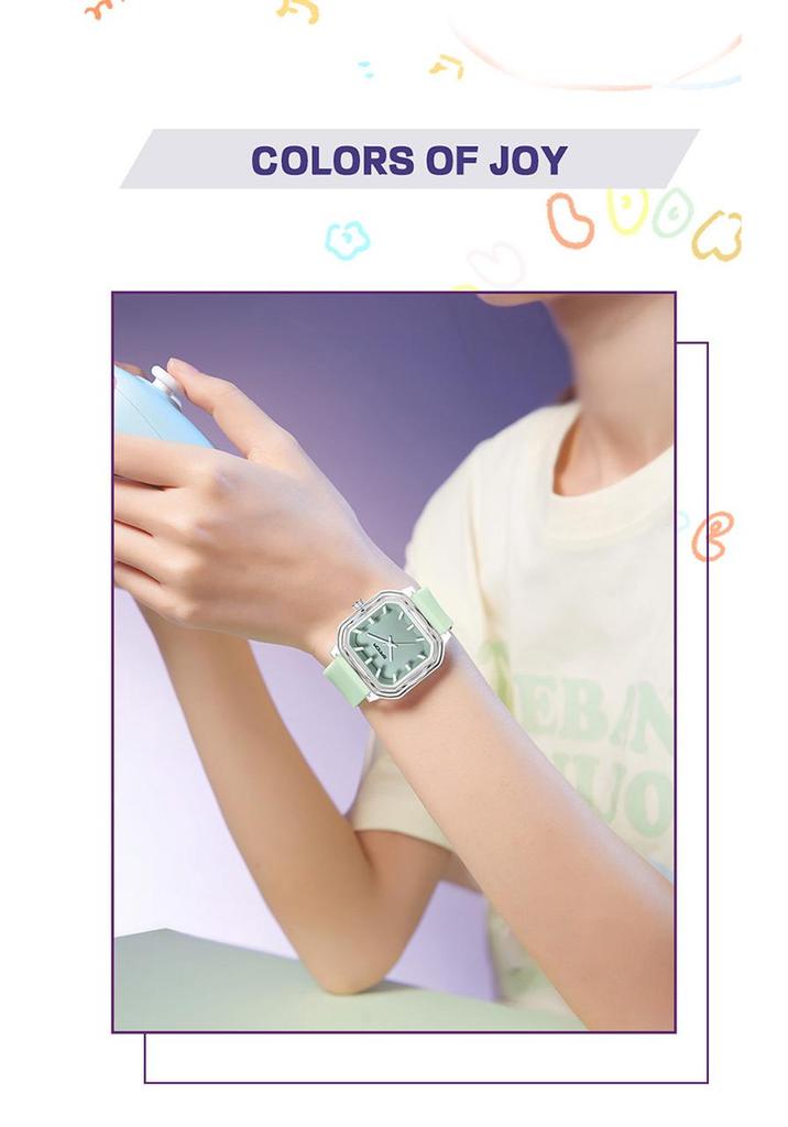 Sanda Fashion Color Block Kids' Silent Quartz Square Exam Watch – 3D Creative Unisex Design