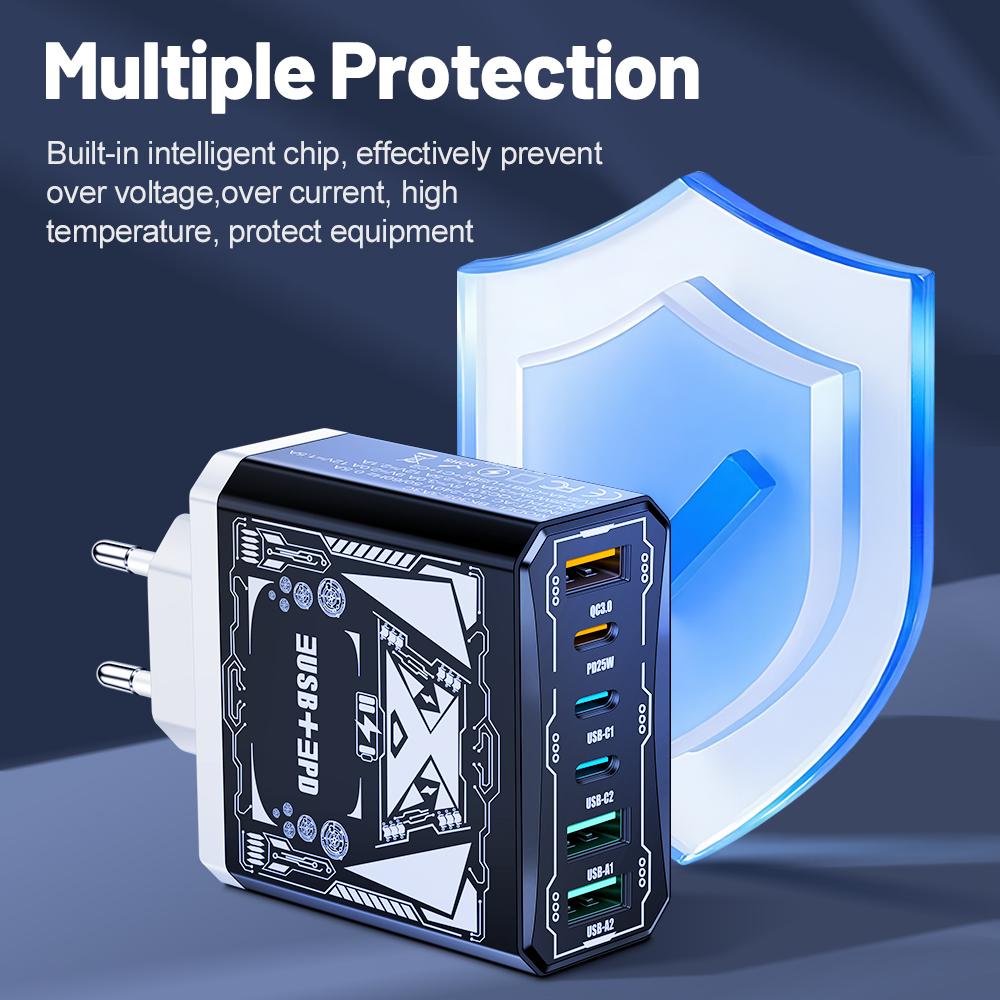 Carregador Rápido 25W 3 USB 3 PD Carregamento Rápido QC3.0 Carregador de Viagem Para iPhone Samsung Xiaomi Adaptador de Telefone Celular Tomada UE/EUA/Reino Unido