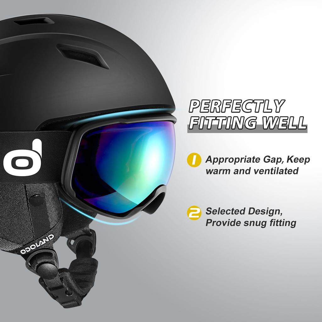 Odoland Ski Helmet Set with Snowboard Dial Size Glasses Double Spherical Impact UV and Size M Goggles, Helmet, Adjustment, Compatible, Lens,