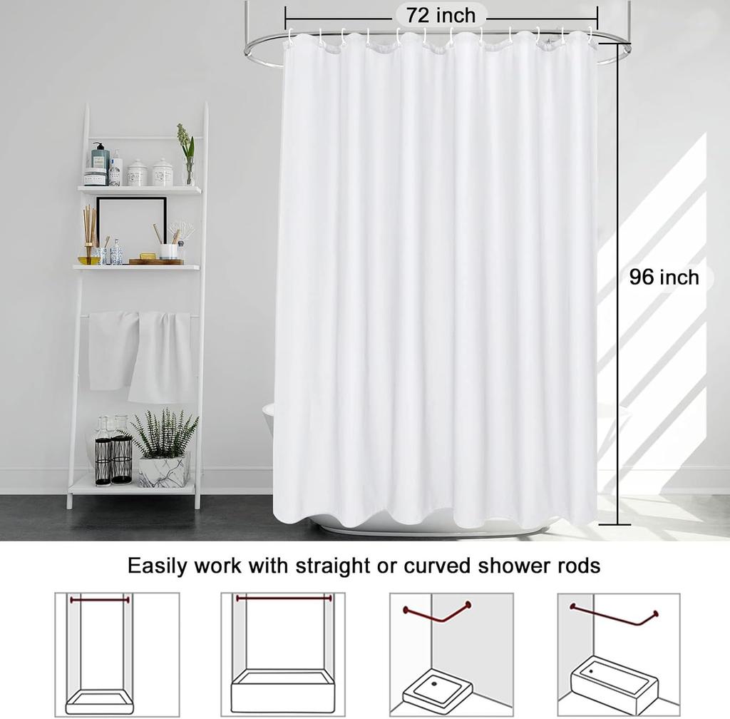 White Fabric Shower Curtain Waterproof Machine Washable Hotel Bathroom Decorative Shower Curtain Multi Size Available