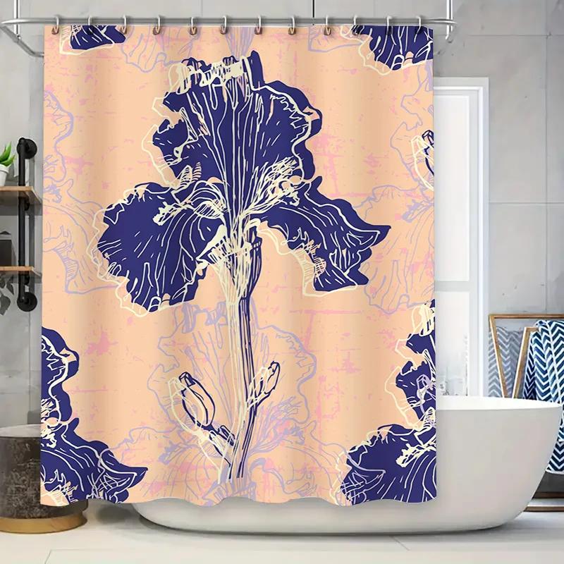 Purple Blue Floral Print Shower Curtain Polyester Fabric Decoration Waterproof Bathroom Decor Home Decorations W90xH180cm