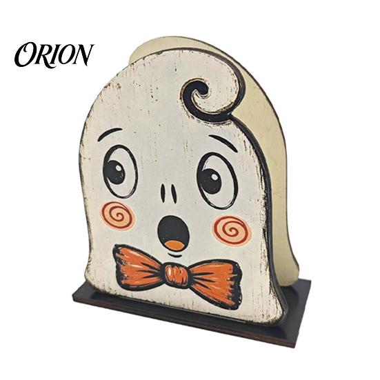 Solid Wood Napkin Rack Halloween Wooden Holder, Ghost Mummy Pumpkin Gothic Holder Rustic Tabletop Tissue Dispenser for Farmhouse Dining Table