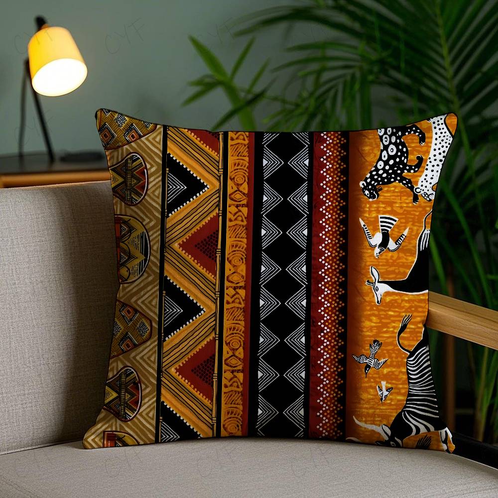 African Tribal Ethnic Style Theme Double-Sided Printed Pillow Cover Short Plush Suitable Living Rooms Sofas Throw Cushion Cover