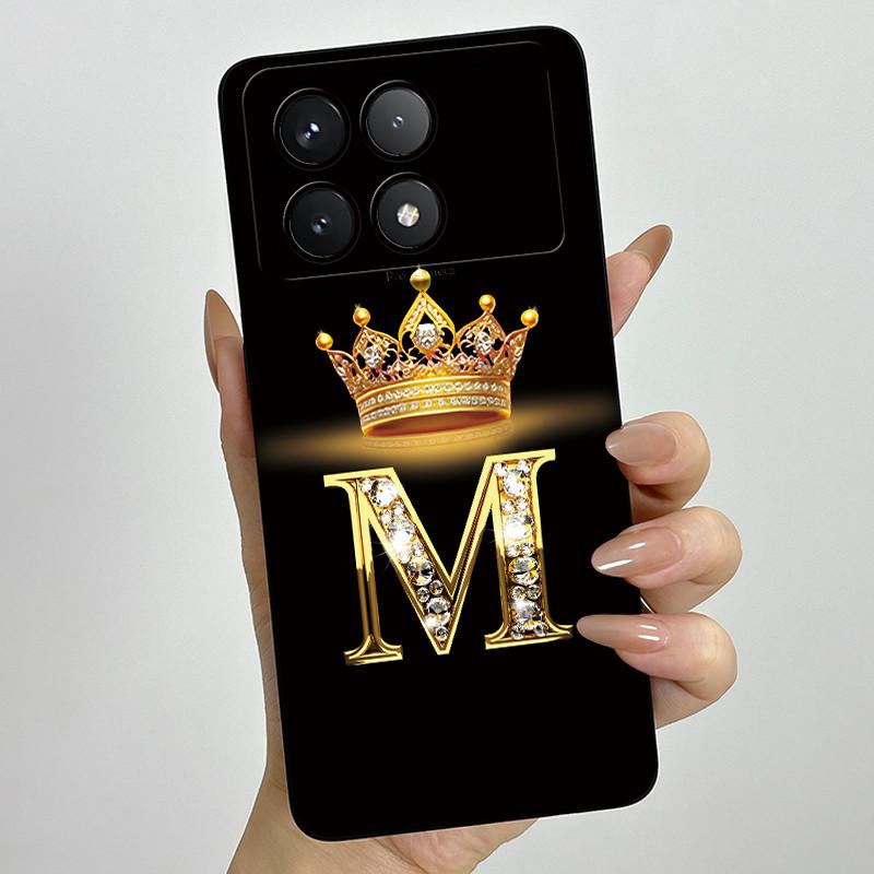 For Xiaomi Poco X6 Pro 5G Fashion Crown Initial Letter Couple Phone Case PocoX6 Pro 5G Soft Silicone TPU Lens Protective Casing
